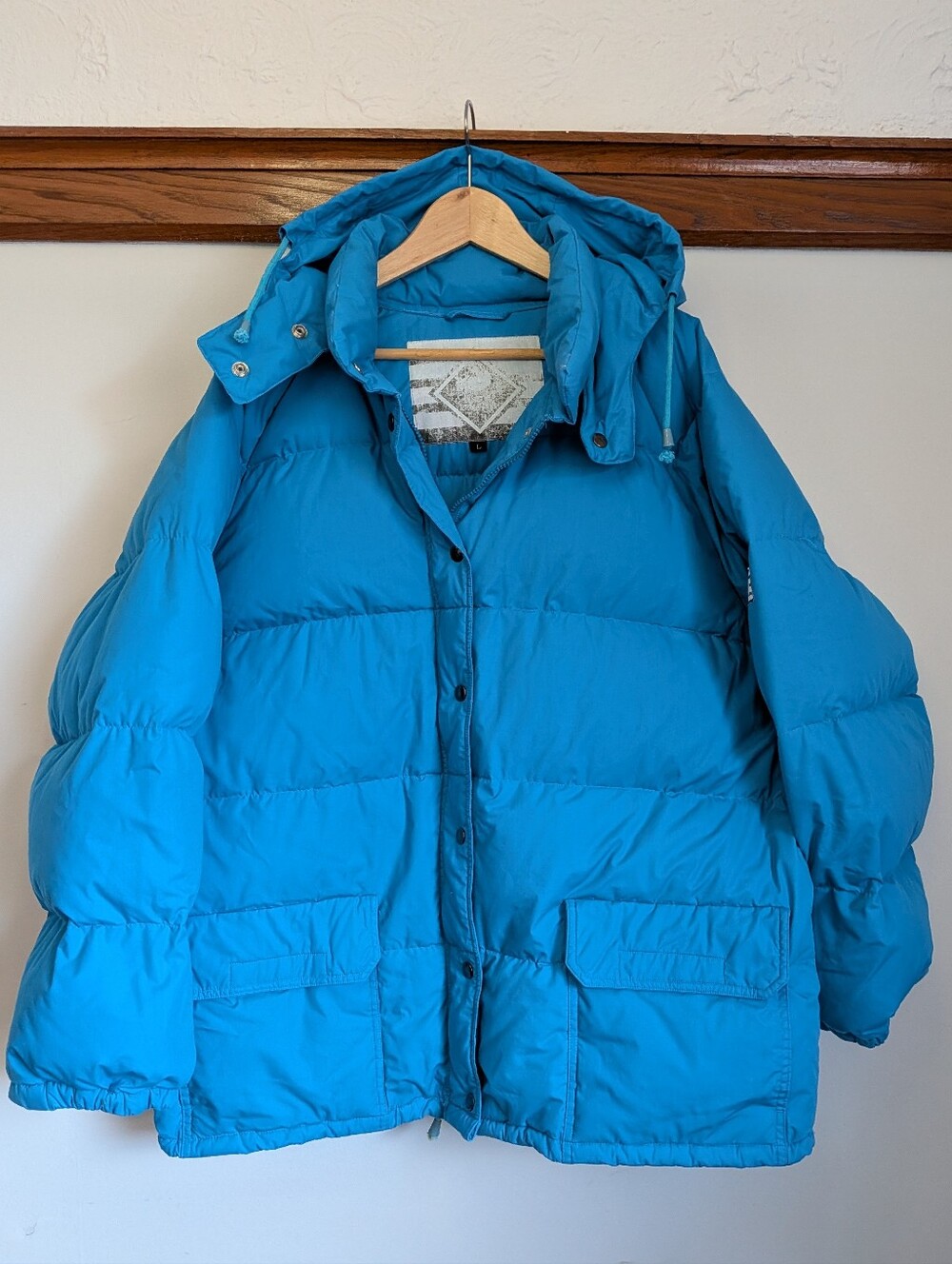Retro 80s Down Winter Parka Jacket Coat Natur Daunen Hooded Mens Large Puffer